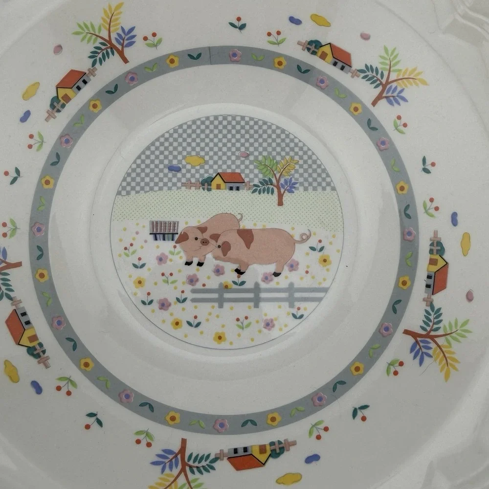 Vintage Hankook Pig Farm Design Serving Bowl 9 Inch Ceramic Large Salad Bowl